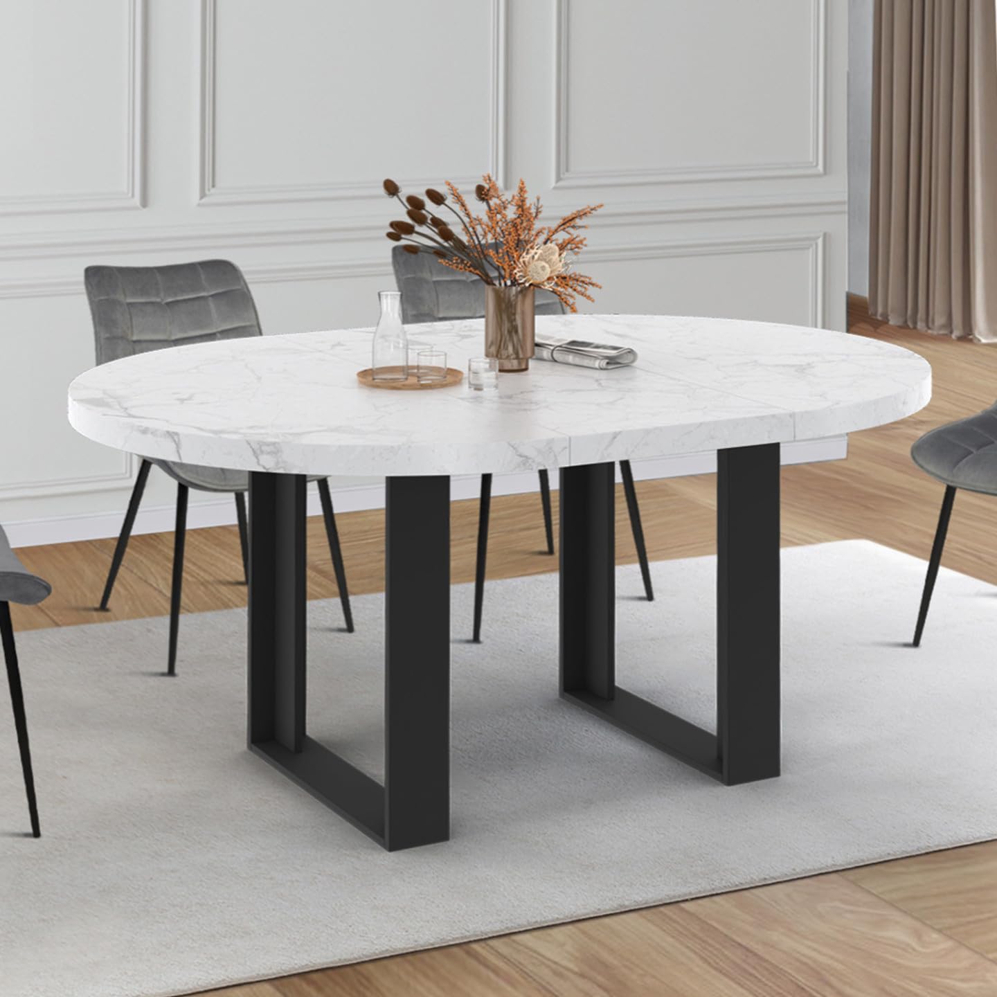 IDMarket - Table à Manger Extensible Ronde Phoenix 110-150 cm