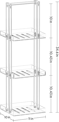 Miniatura 3 de Aquiver Organizador de ducha de acrílico de pie, soporte organizador de ducha de 3 niveles con asa, organizador de ducha esquinero para baño