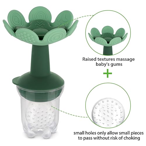 Miniatura 2 de Haakaa Flower Baby - Alimentador de alimentos de frutas frescas con mini bandeja para congelador, molde de paletas de leche materna para alivio del