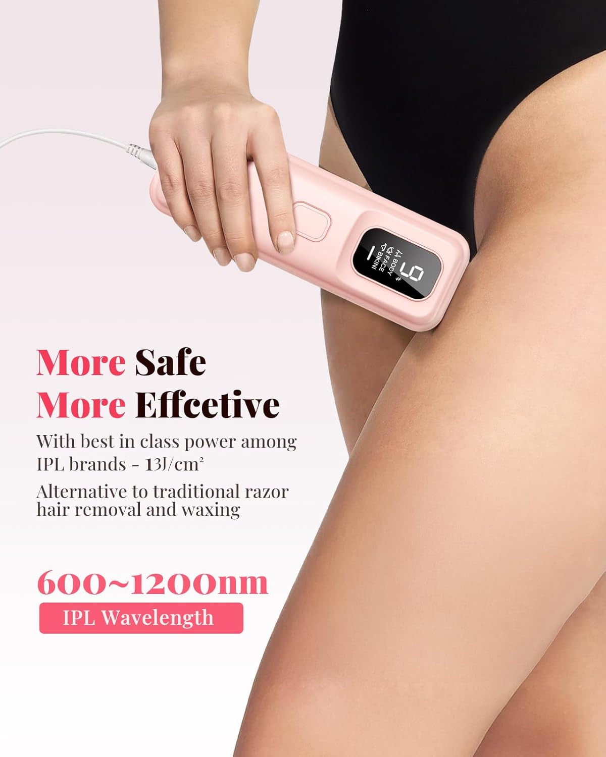 IPL Laser Hair Removal Device for Women & Men - at-Home Painless Hair Remover for Long-Lasting Results, Body & Face for 85% Hair Reduction in 3 Weeks,Pink