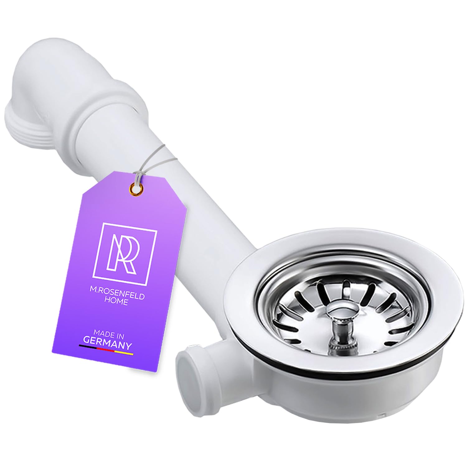 Bonde d'écoulement de cuisine avec bonde à tamis 114 mm (3 1/2") avec coude d'évacuation – 1 1/2" pour raccord de siphon