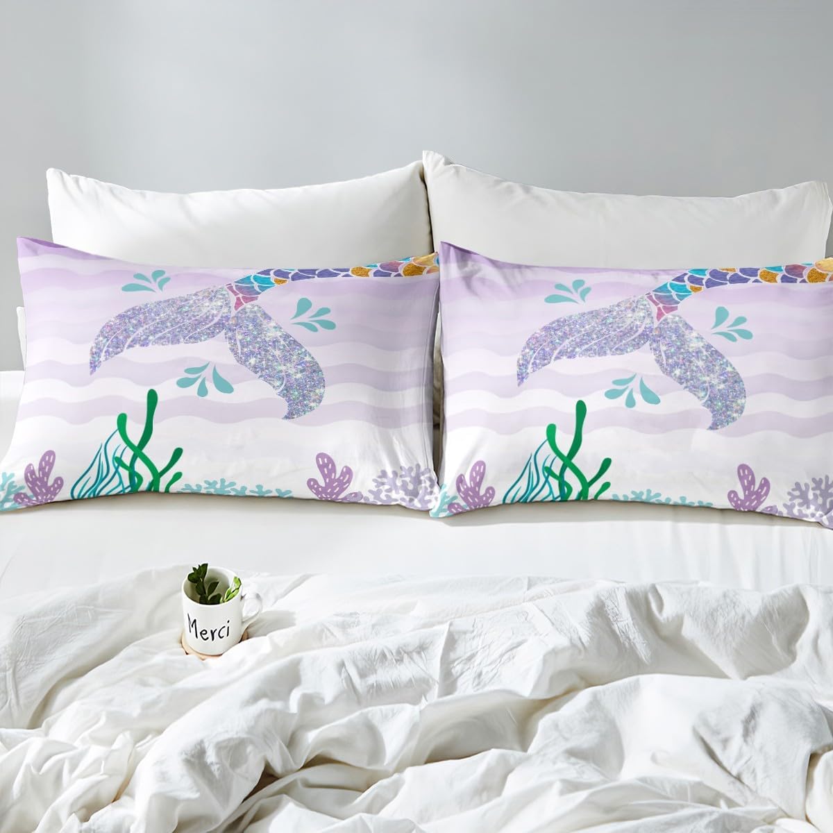 jejeloiu Mermaid Duvet Cover Toddler Size Boys Girls Ocean Marine Theme Bedding Set for Kids Fish Scales Comforter Cover Set Princess Decor Room Decor Bedclothes Zipper,No Comforter