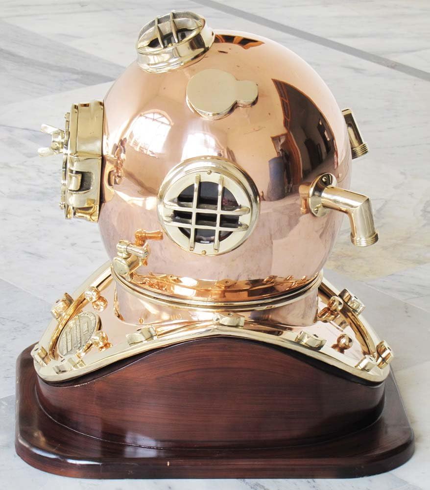 Nautical Solid Shiny Brass & Copper Divers Diving Helmet Us Navy Mark V Helmet