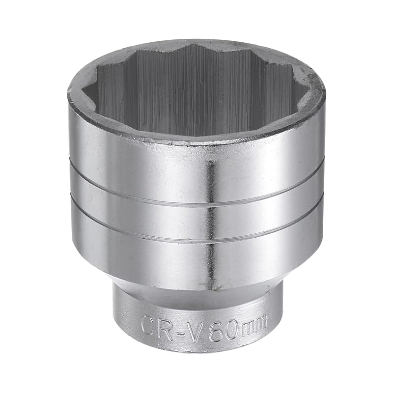 Soquete estriado raso de 60 mm com 12 pontos, encaixe quadrado de 25,4 mm (1 pol.), aço CR-V HARFINGTON