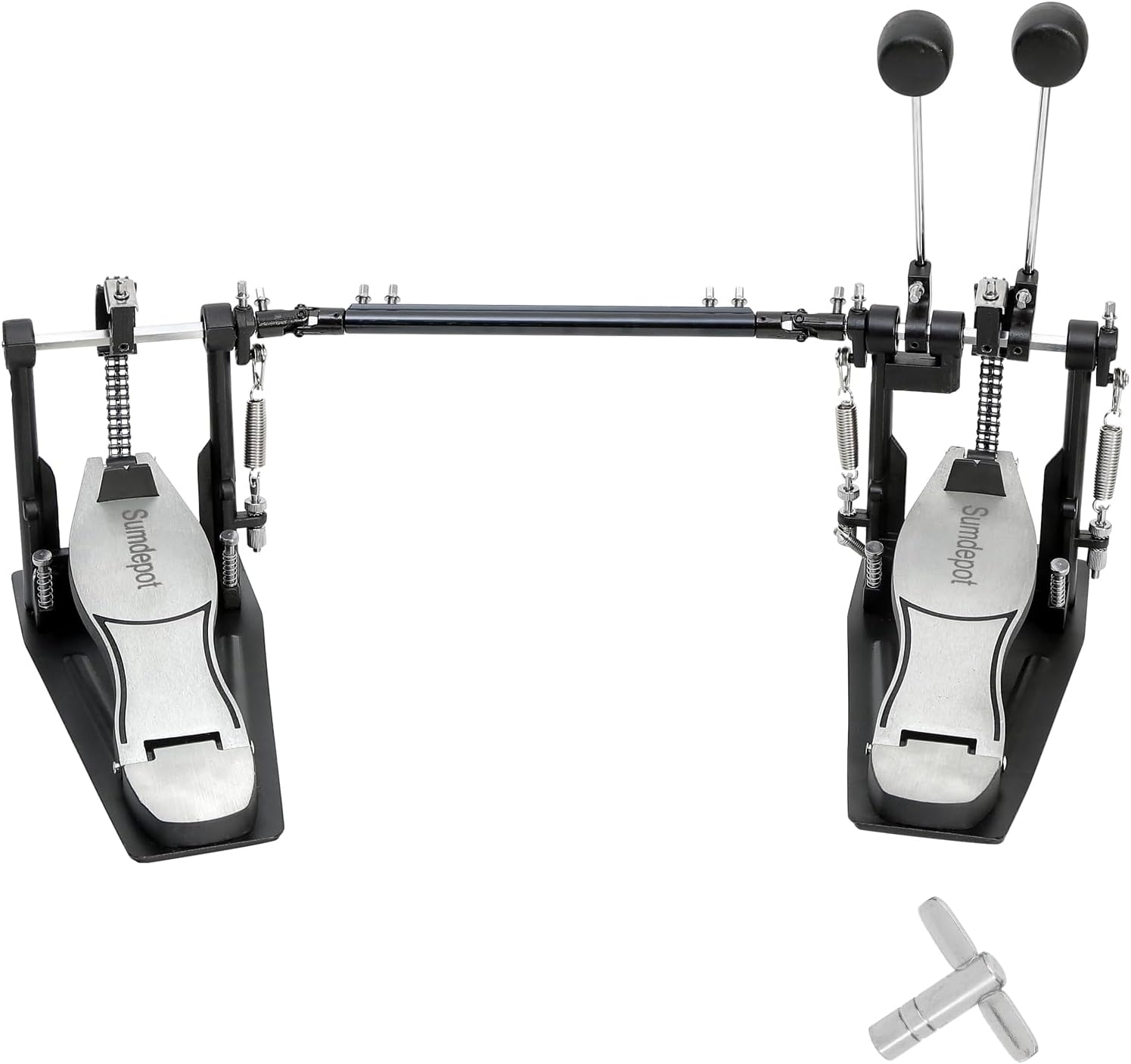 Double Bass drum Pedal,Double Bass Pedal with Adjustable Beater Head,Double Chain Drive Foot Kick Pedal with Drum Key for Drum Set and Electronic Drums (Silver, Double drum pedal) Silver Double drum pedal
