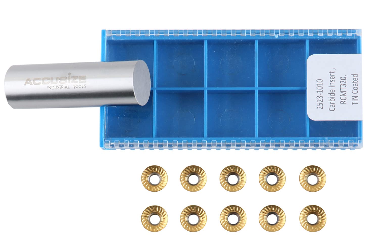 Accusize Industrial Tools RCMT320 Carbide Inserts TiN Coated, 10 pcs, Cutting Steel, 2523-1010x10