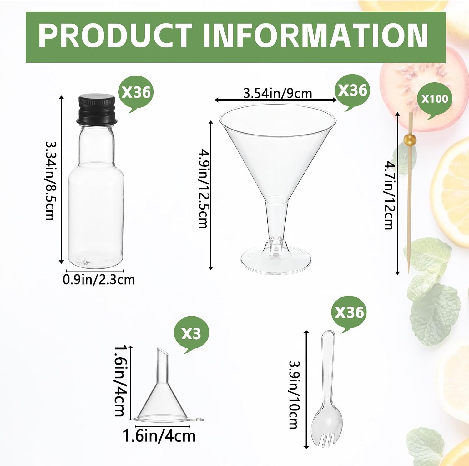 32 Sets 7 oz Clear Charcuterie Cups for Martini Party Martini Glasses Salad Appetizer Cups Dressing Alcohol Bottle Cocktail Picks for Wedding Birthday Party Appetizers Food