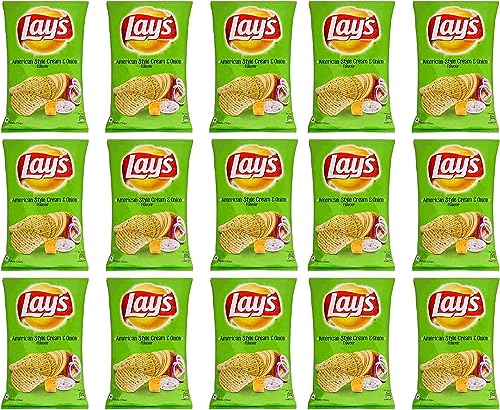 Lays & Kurkure Various Flavours – Perfect Snack for Tea Time - Combination of Spice & Crunch Classic Flavour – Taste Up Your Life With Namkeen - Work, Home Or School (American Cream & Onion 50g_P 15)