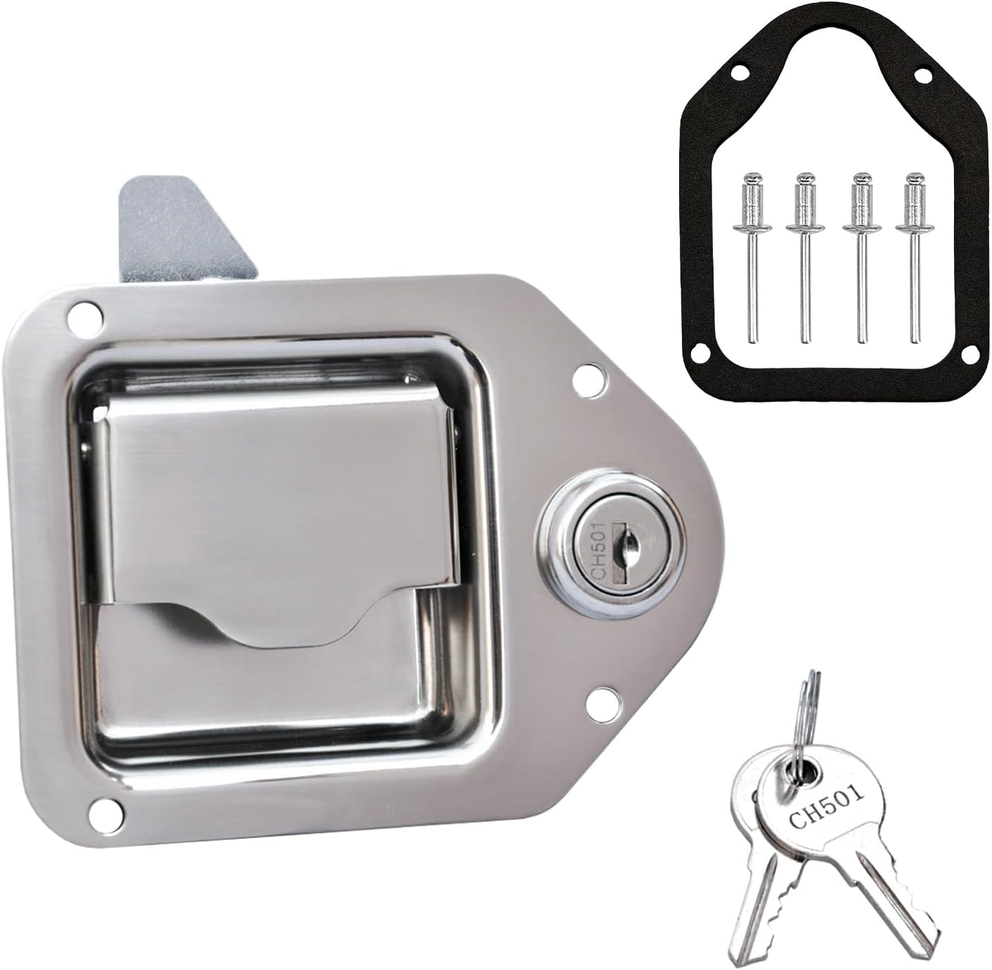 Newace Truck Tool Box Latch Replacement Kit- 304 Stainless Truck Toolbox Paddle Handle Lock 4-3/8”x 3-1/4” with 2 Washers,4 Keys for Truck, Trailer, UTV, ATV Box, Campers (2 Pack)
