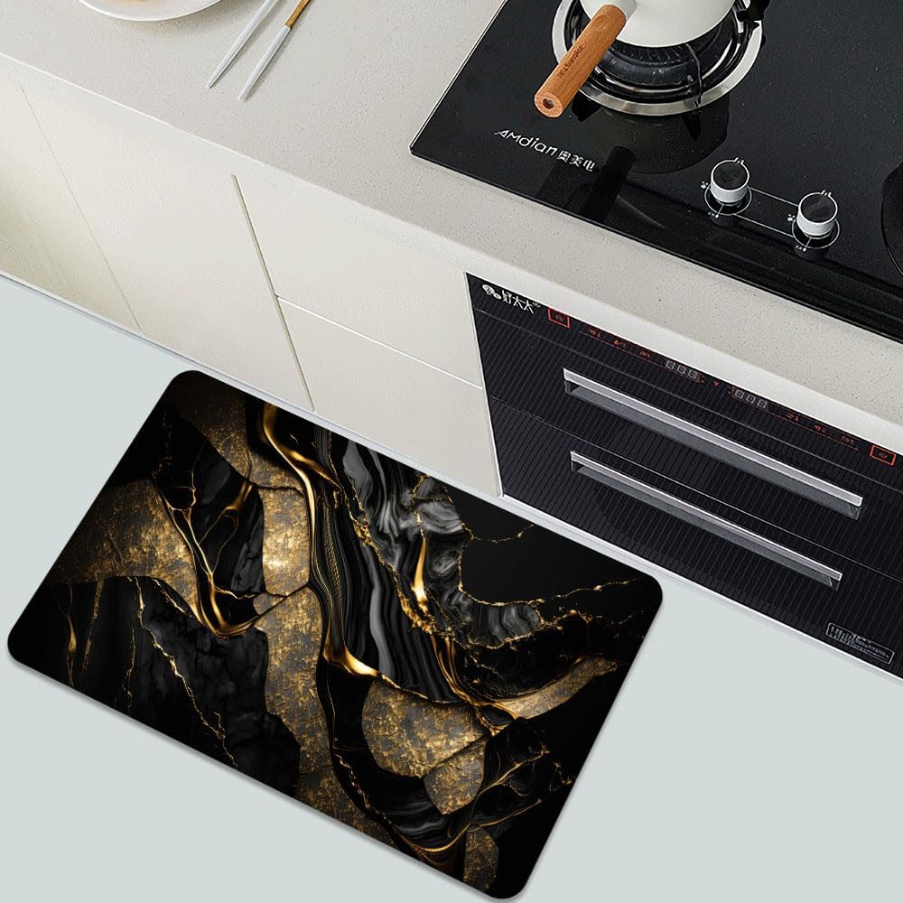 Bath Mat-Bathroom Rug,Black and Metallic Gold Marble-Absorbent Non Slip Quick Dry Stain Resistant Easy to Clean Care Shower Rug for Bathtub Shower Room 16×24Inch (40 * 60cm) - Image 6