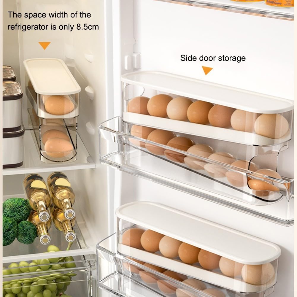 Contenedor de almacenamiento de huevos, caja de almacenamiento de huevos de gran capacidad para refrigerador con caja transparente de doble capa para cocina