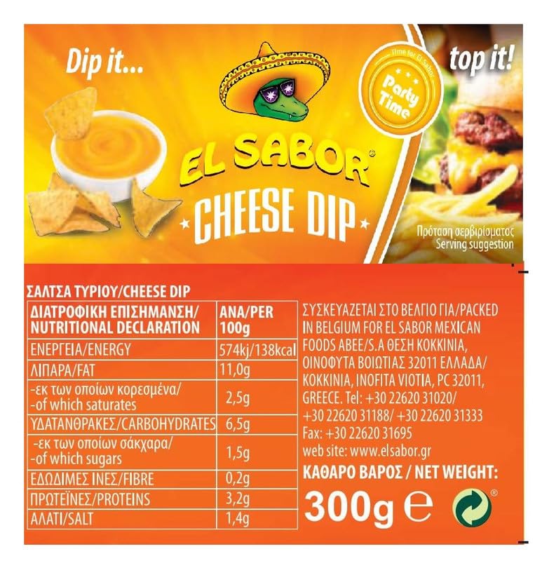 Image of El Sabor Cheese Dip 300g | Creamy Cheddar Style Dip | Perfect for Nachos, Fries, Burgers & Snacks | Ready to Eat | Party Time Favourite