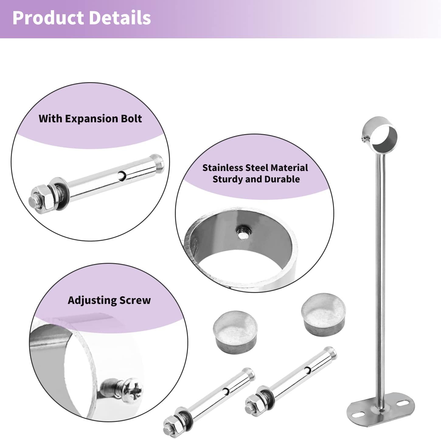 MroMax Curtain Rod Ceiling-Mount Bracket 25mm/1Inch Closet Rod Bracket Stainless Steel Rod End Supports for Bedroom Closet, Clothes Pole, Bathroom and Living Room Curtain Rod 2Pcs
