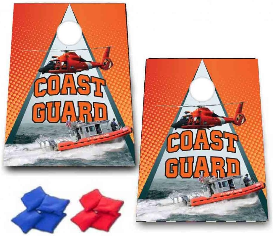 VictoryStore Cornhole Games - United States Coast Guard Cornhole Game - Coast Guard Bag Toss Game - 8 Bags Included - Wooden Boards