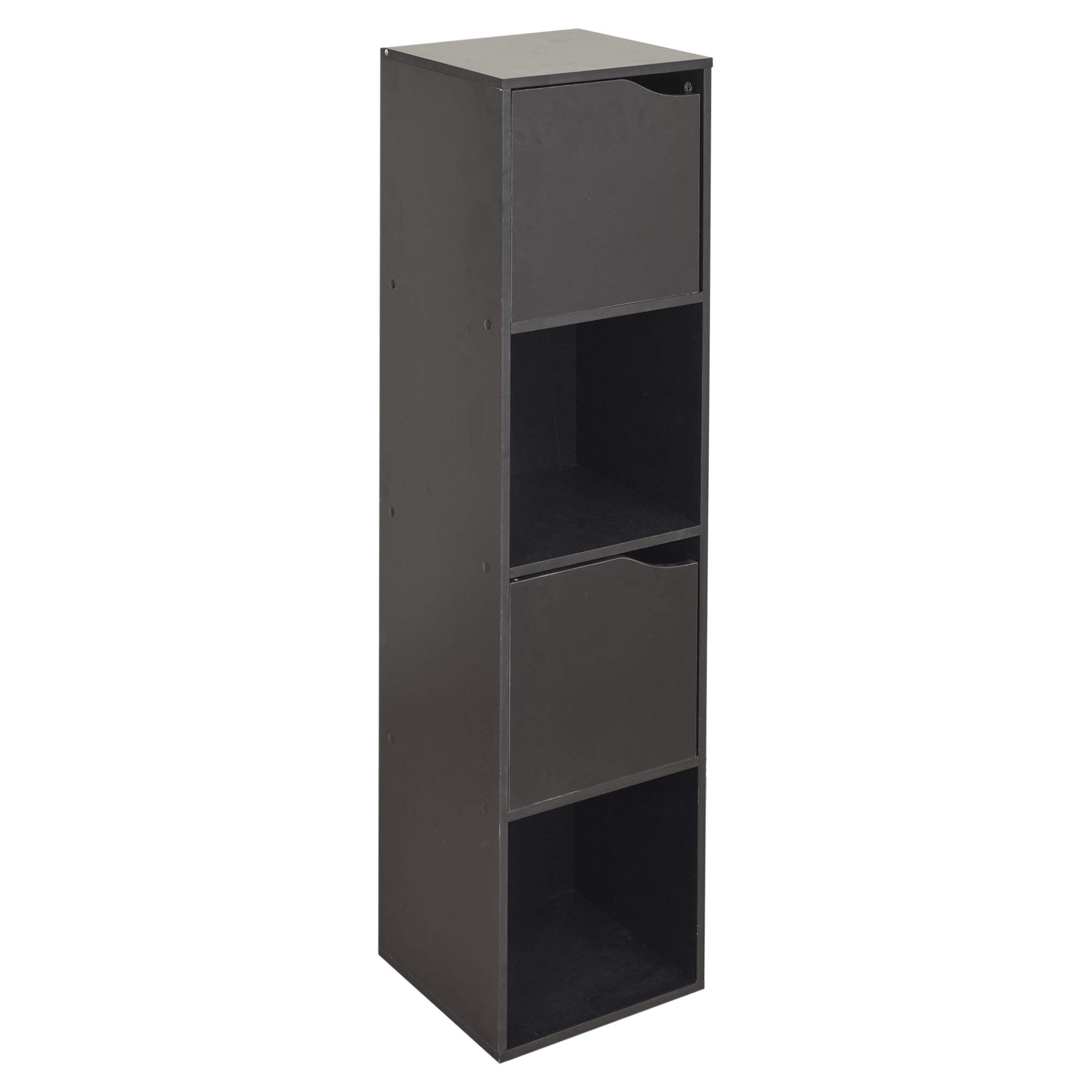 URBNLIVING Wooden Black 4 Cubed Bookcase With 2 Black Doors