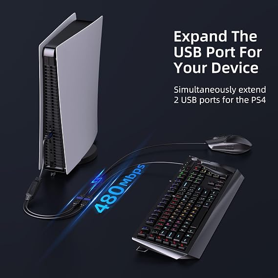 USB Splitter, USB Y Splitter Dual USB 2.0 Charger Cable 1 Male to 2 Female Power Cord Extension Hub Adapter Replacement for Car/Laptop/LED etc