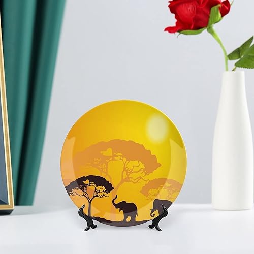 Miniatura 6 de LIGUTARS Platos de cerámica, platos de cerámica decorativos de animales, animales africanos, elefantes, vigas de sol, árboles, 6 pulgadas, para