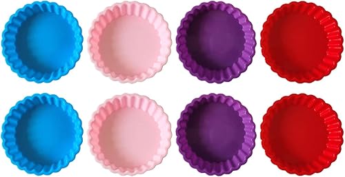 Paquete de 8 moldes de silicona para tartas y tartas, moldes redondos de 4.2 pulgadas, moldes pequeños estriados para tartas, mini moldes para