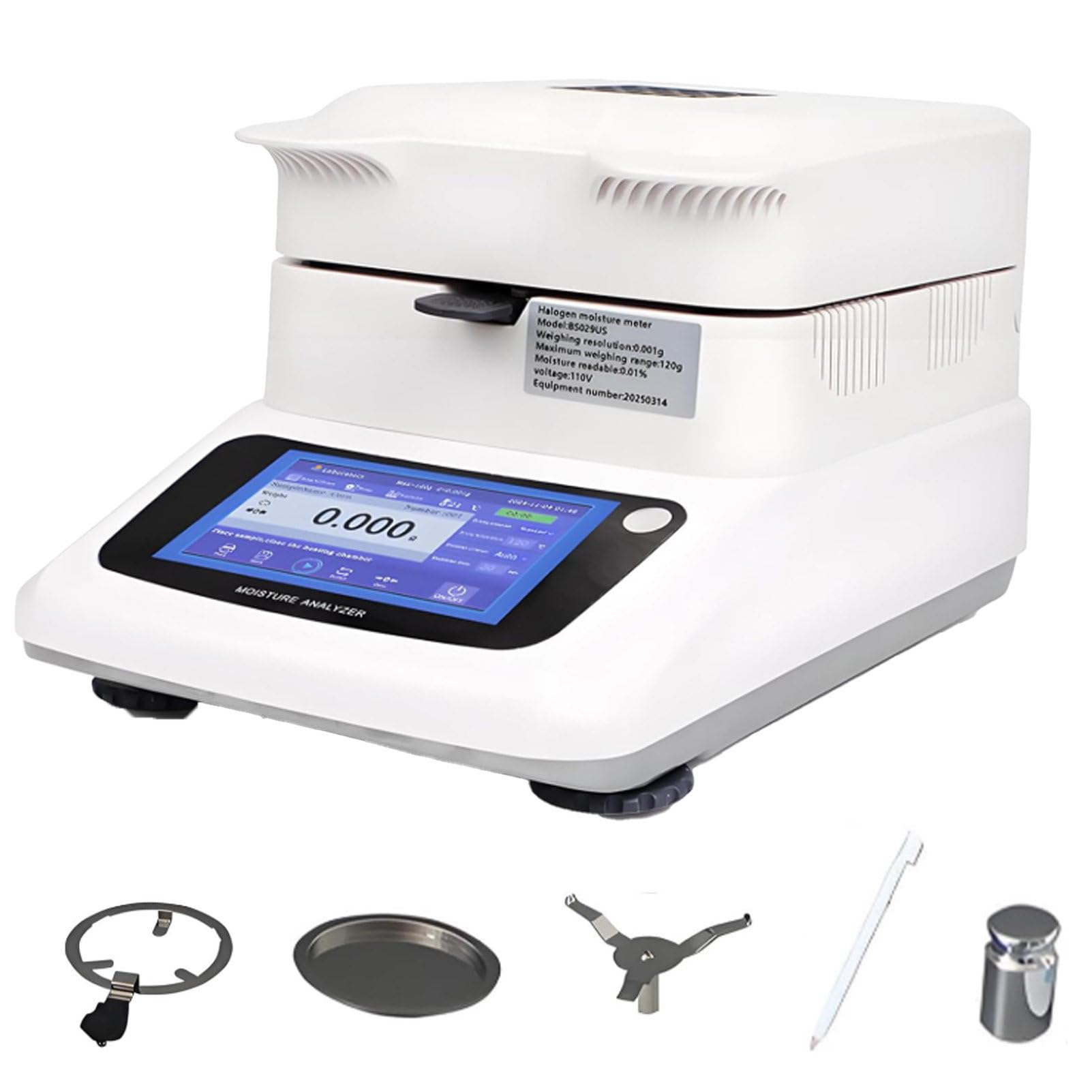 Pvxa Moisture Meter,Intelligent Moisture Analyzer, Moisture Readability 0.01% Accuracy 0.001g x 120g Capacity, for Food Plants Building Materials 0.001g