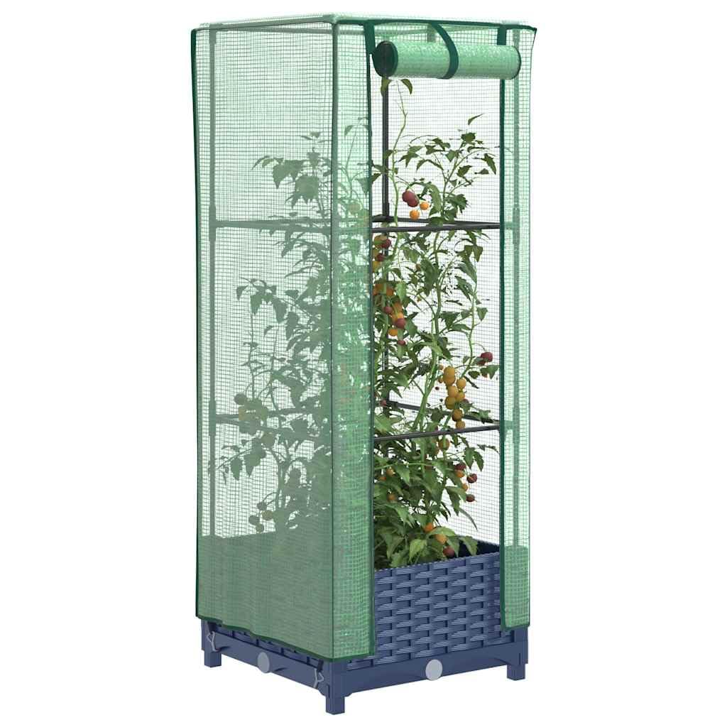 Bancal alto con accesorio de jardín con aspecto de ratán, 40 x 40 x 123 cm | Construcción de polipropileno, marco de tubo de hierro, cubierta impermeable, ventilación con cremallera