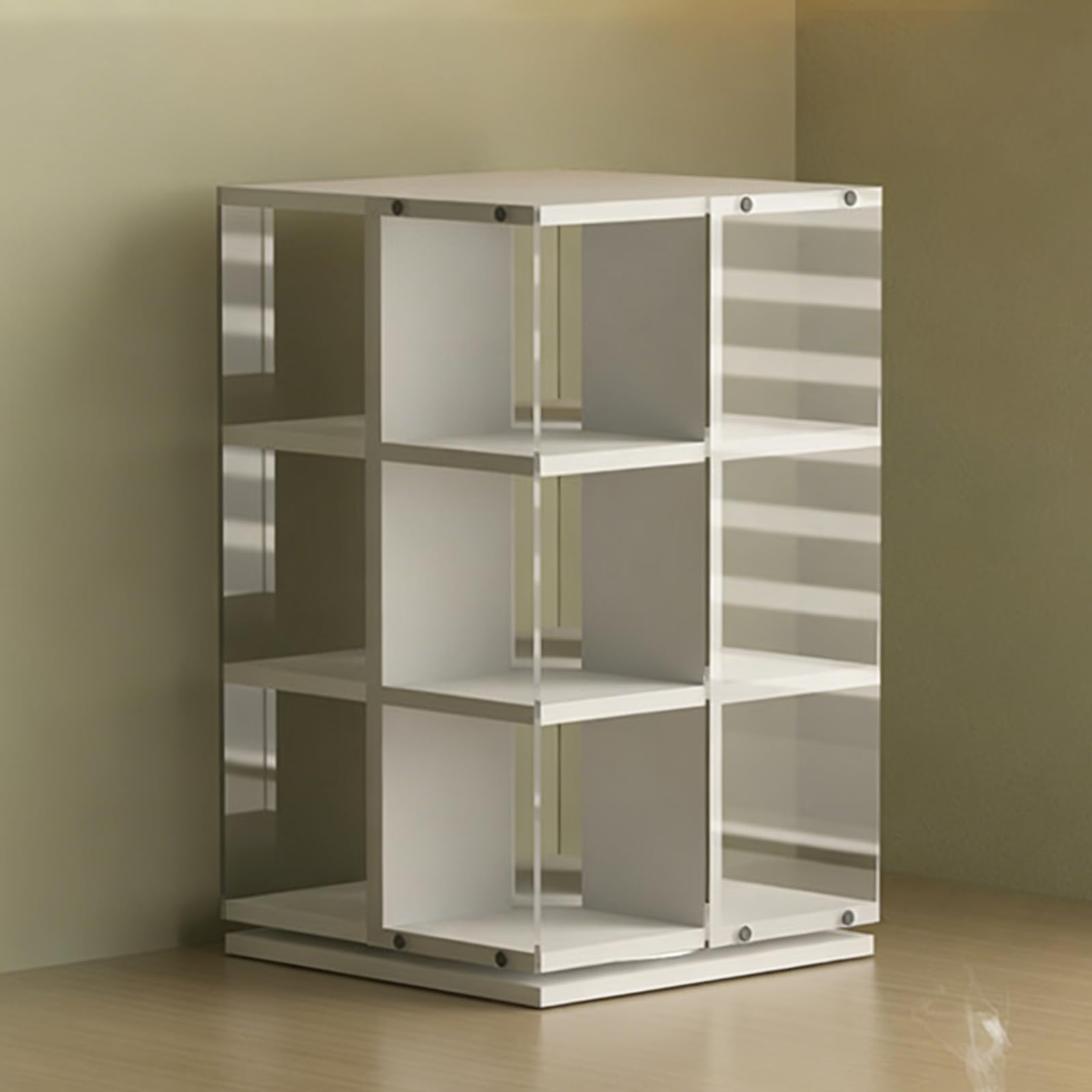 Rotacyjna wieża CD, 360 Spin Vinyl Storage Rack, Space Saving Media Organizer dla 120 płyt, 4 Side Open Display Shelf, Solidne wykończenie orzecha włoskiego, Home Office Decor