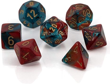 Chessex CHX26462 Dice-Gemini Red-Teal/Gold Set, Large 18mm - 25mm