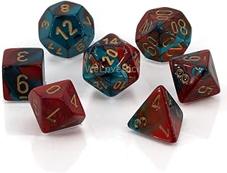 DND Dice Set-Chessex D&D Dice-16mm Gemini Red, Teal, and Gold Plastic Polyhedral Dice Set-Dungeons and Dragons Dice Includes 7 Dice - D4 D6 D8 D10 D12 D20 D% (26462)