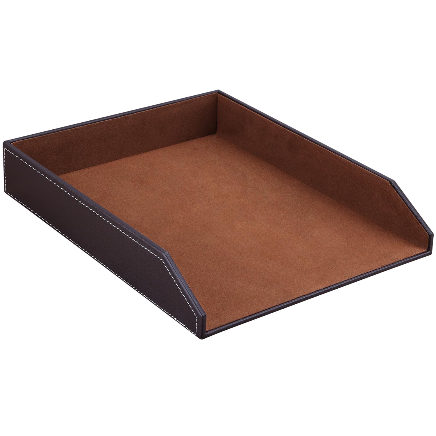KINGFOM Letter Tray, PU Leather Paper Organizer Tray for Desk, Paper Organizer Storage Holder for Office Home or School A4 Size Brown