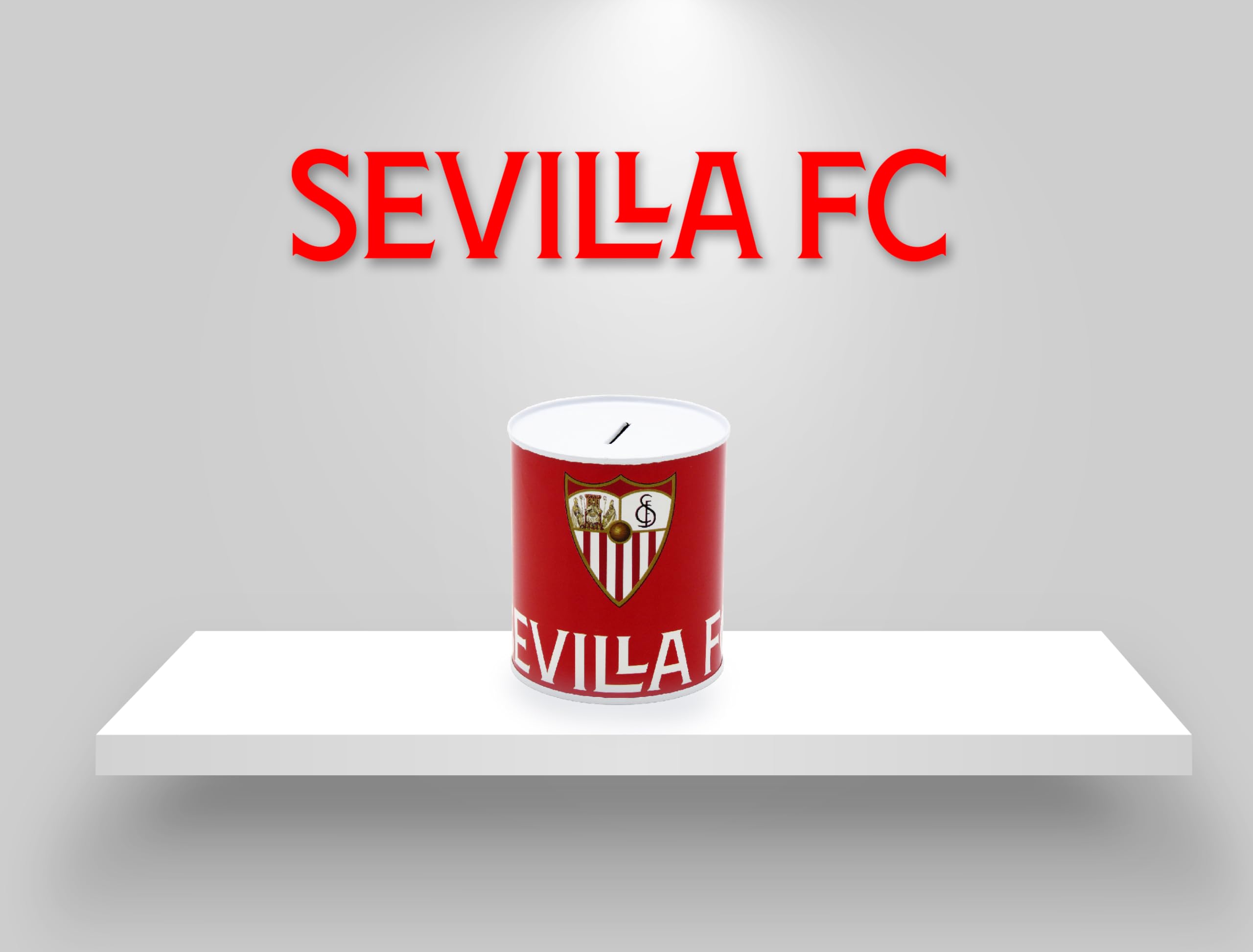 CyP Brands Sevilla FC- Skarbonka, Zlewka, Zapieczętowana Skarbonka Termo, Oszczędność, Monety i Banknoty, Wielobarwny, Oficjalny produkt