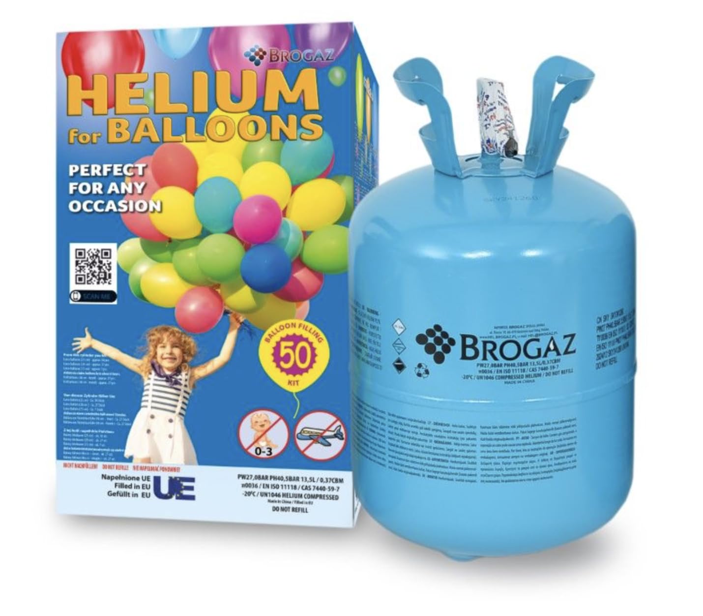 Bombola di Elio per 50 Palloncini - Gas Elio in Ricarica, Facile da Usare, Ideale per Feste e Eventi (Palloncini NON Inclusi)