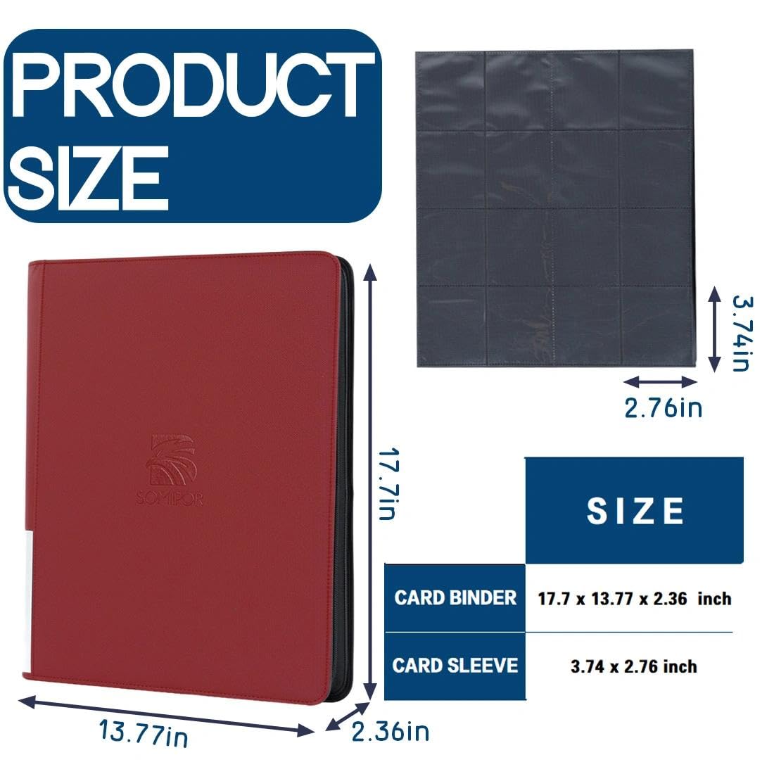 Raccoglitore per carte collezionabili a 16 tasche, con cerniera, può contenere fino a 1408 carte con 44 maniche, design con etichette, raccoglitore per carte TCG/carte da gioco/carte sportive, rosso