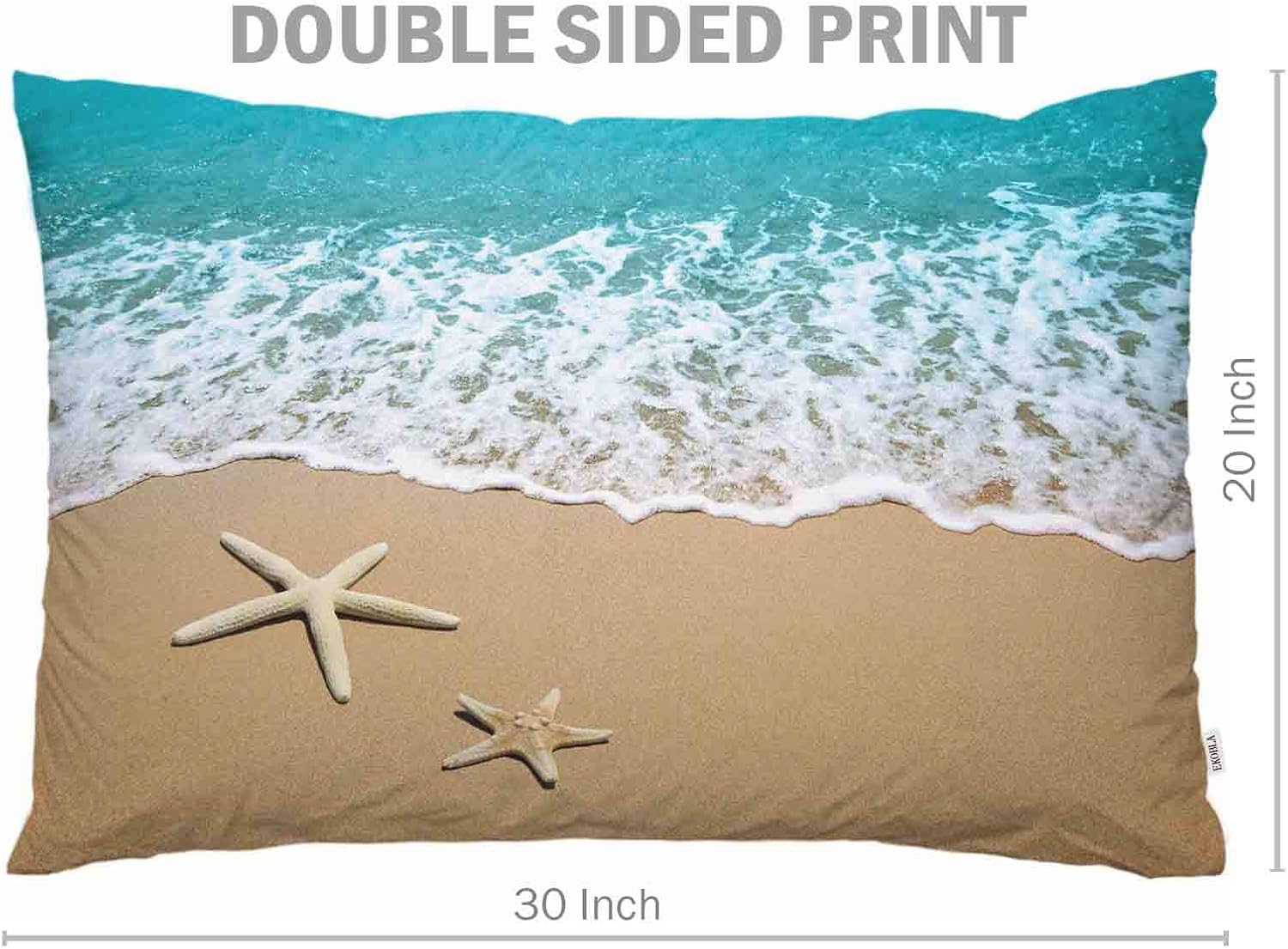 EKOBLA Throw Pillow Cover Beach Starfish Sea Animal Coastal Sandy Seaside Nautical Ocean Theme Wave Exotic Decor Lumbar Pillow Case Cushion for Sofa Couch Bed Standard Queen Size 20x30 Inch - Image 7