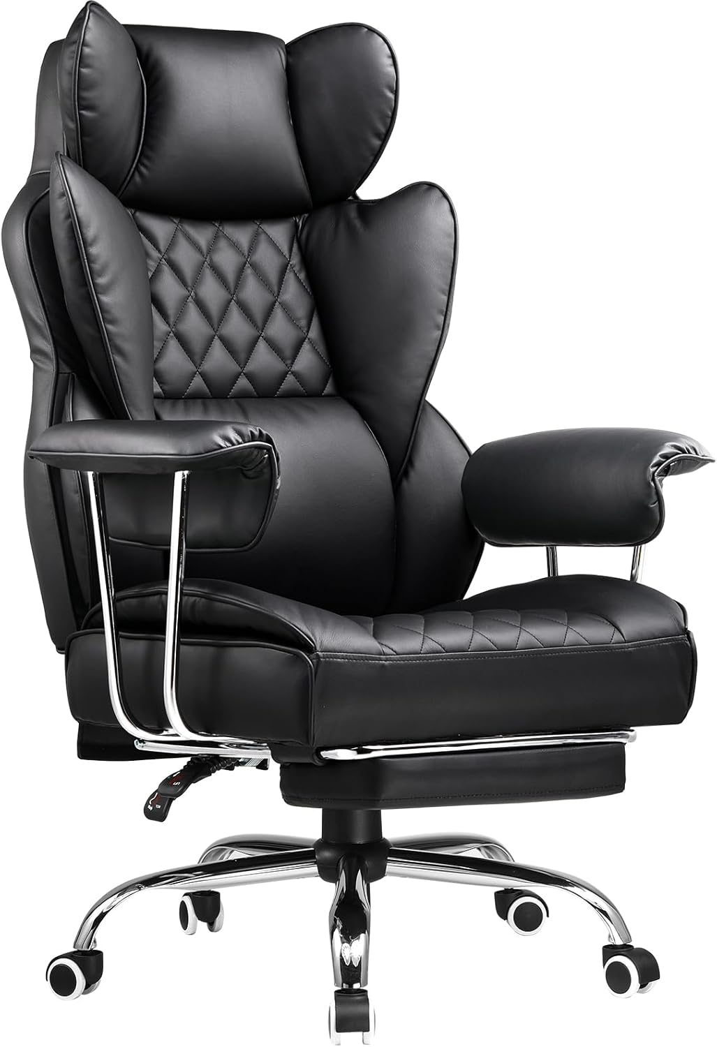 COMHOMA Big and Tall Office Chair, High Back Leather Gaming Chair with Footrest, Executive Ergonomic Office Chair with Pocket Spring Lumbar Support and with Outward Fixed Soft Armrests - Thumbnail 3