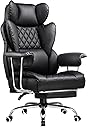 COMHOMA Big and Tall Office Chair, High Back Leather Gaming Chair with Footrest, Executive Ergonomic Office Chair with Pocket Spring Lumbar Support and with Outward Fixed Soft Armrests