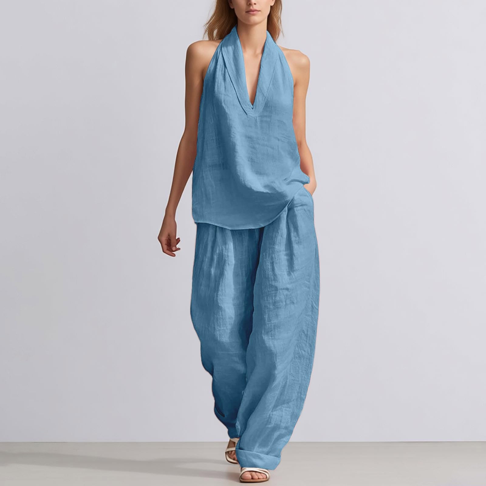 Generisch Abbigliamento da spiaggia senza maniche per tutti: canotta leggera e casual, pantaloni sciancrati per la stagione calda