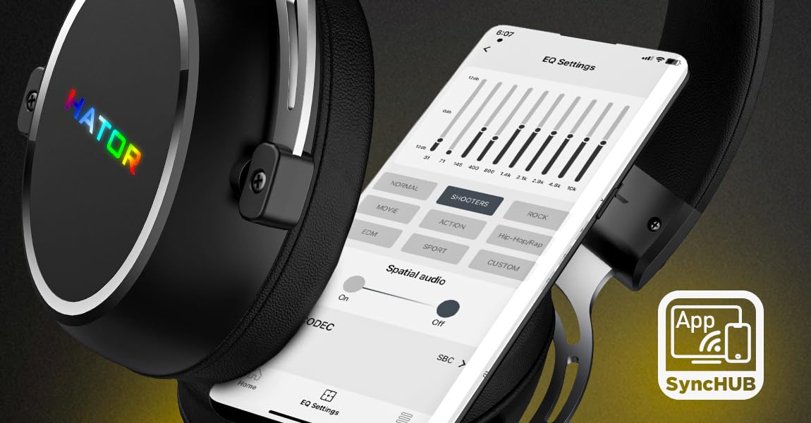 HATOR Hypergang 3 Wireless Gaming-Headset – Hi-Res Audio, Hybrid ANC, 45h Akku, Spatial Audio, Bluetooth & 2.4GHz, abnehmbares Mikrofon, RGB, Head Tracking, SyncHUB App – Schwarz