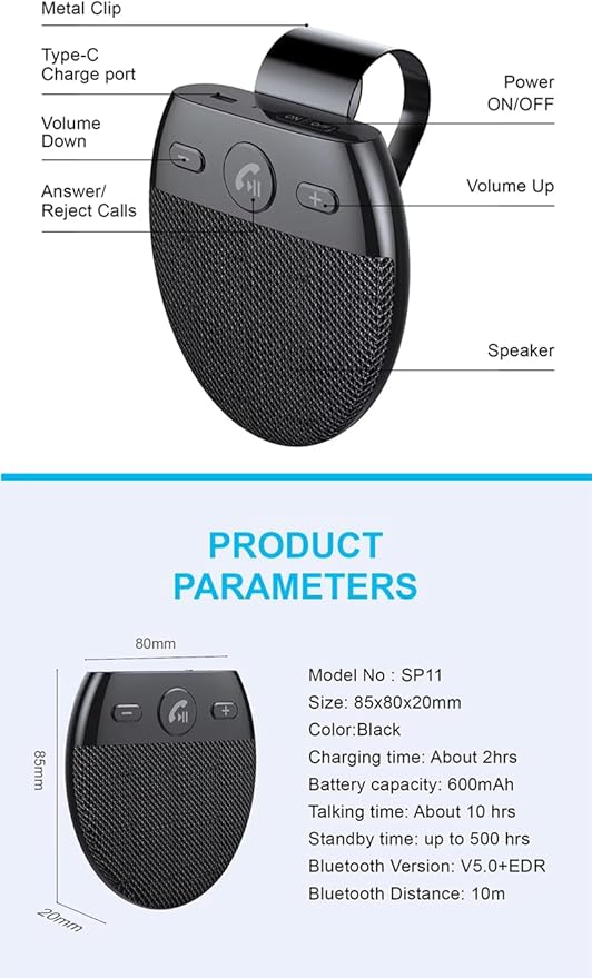 Kit de Altavoz Manos Libres Bluetooth 5.0 para Coche miniatura 5