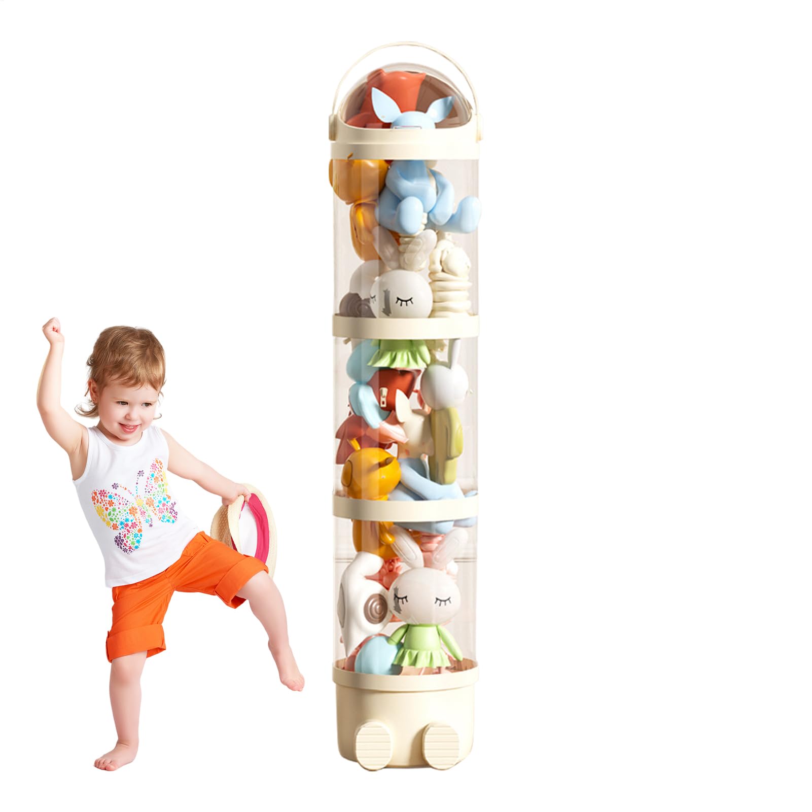 Generisch Rollo de almacenamiento de peluche, 162 cm, tubo de almacenamiento vertical para juguetes, organizador de muñecas transparente, 4 niveles con diseño que ahorra espacio para habitación