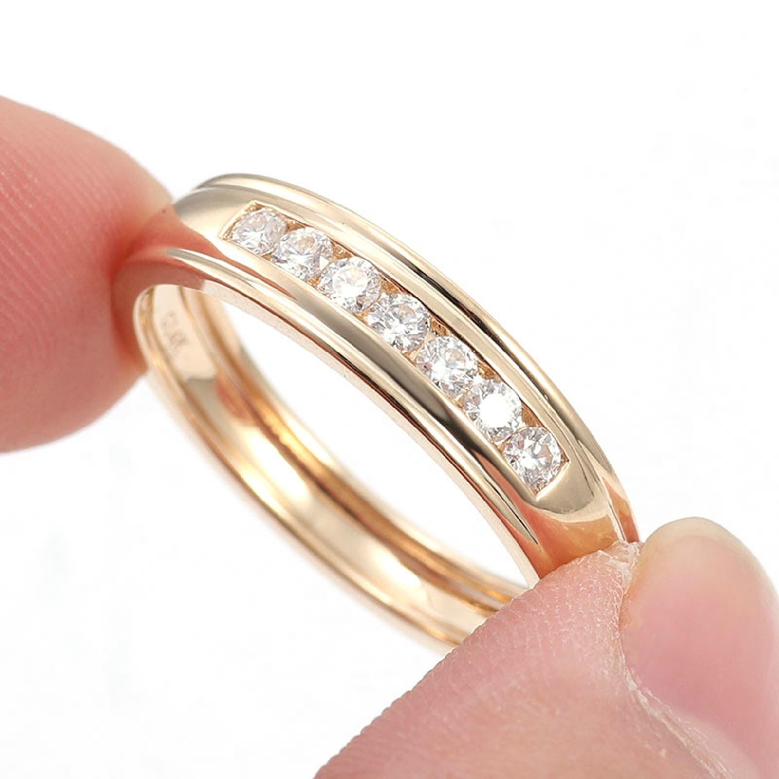 Anillo de compromiso de oro amarillo de 18 quilates, para parejas, oro redondo, blanco, moissanita, sencillo