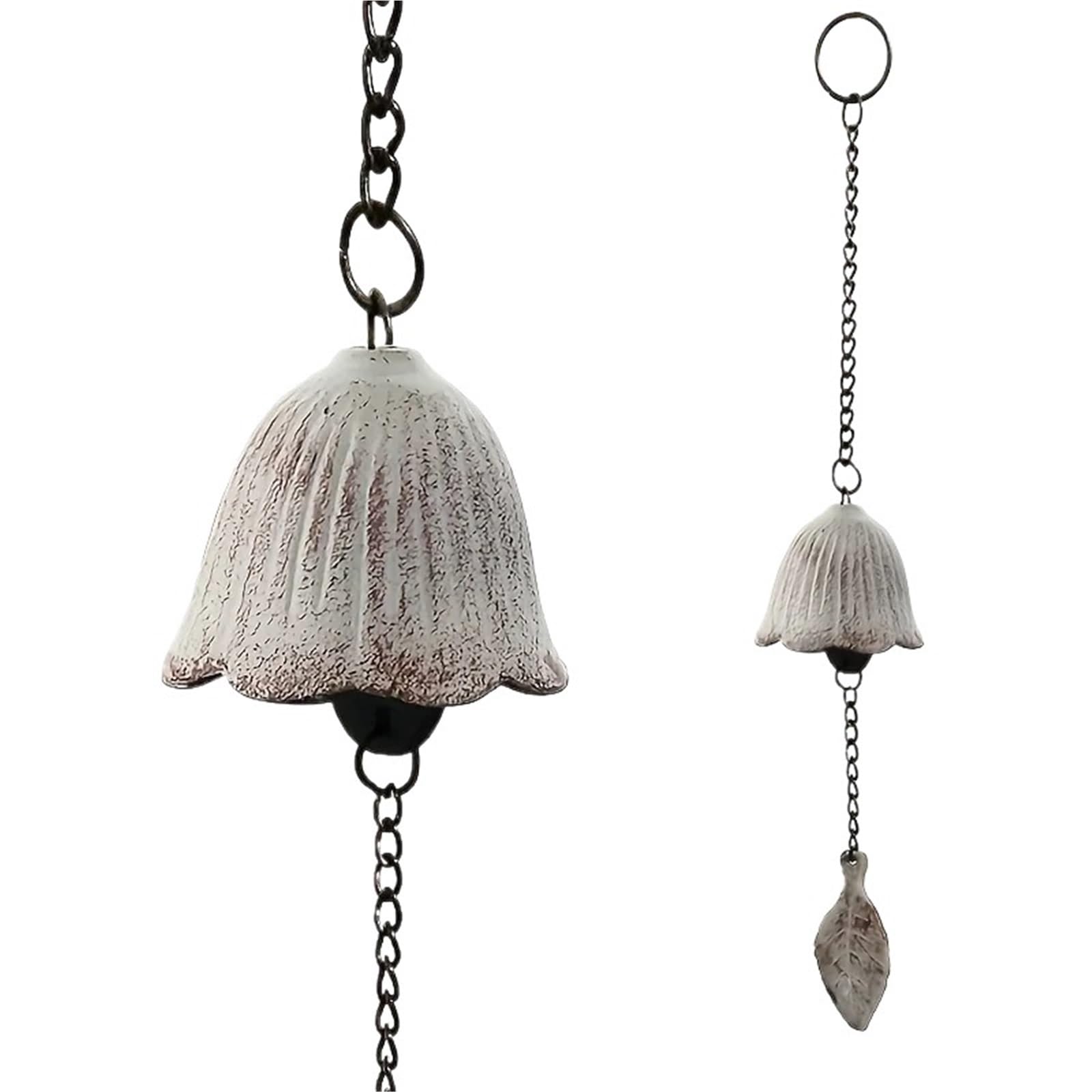 Wind Chimes For Garden Retro Doorbell Cast Iron Wind Chime Hanging Decoration Metal Leaf Bell Outdoor Garden Decorate(White)