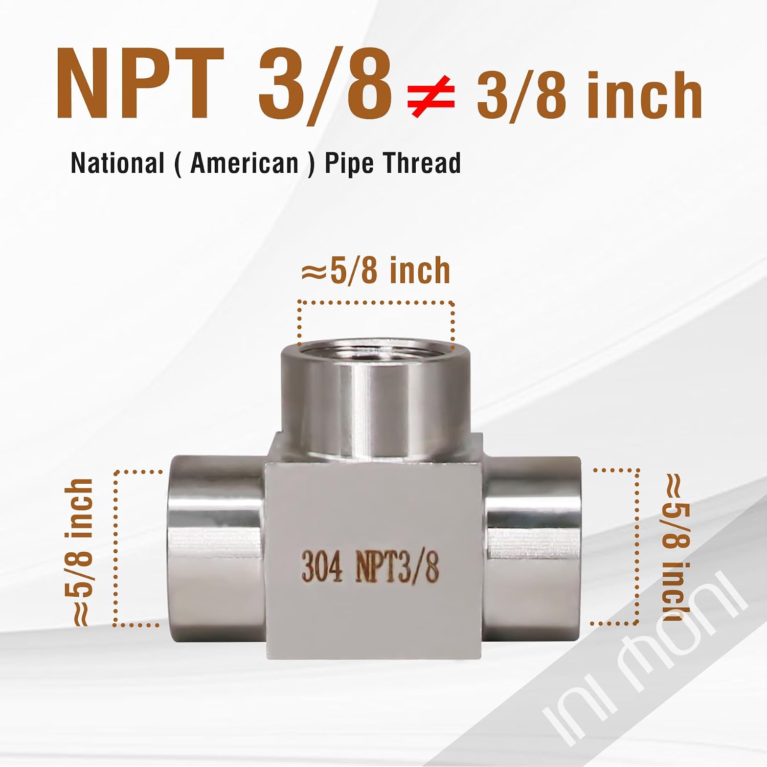 3/8 NPT tee 3 way female pipe fitting, stainless steel 304 T forged pipe connector female hose adapter for brewing project/fuel line, 4350 psi