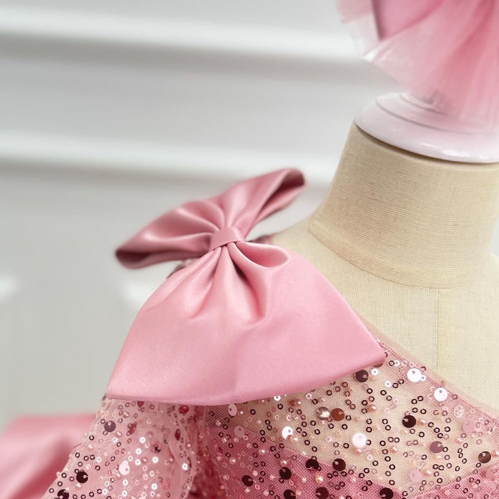 KLFFLGID Pageant Dresses for Toddler Girls Sequis Flower Girl Dress up Toddler Pageant Puffy First Communion Dress 12M-7T - Image 9