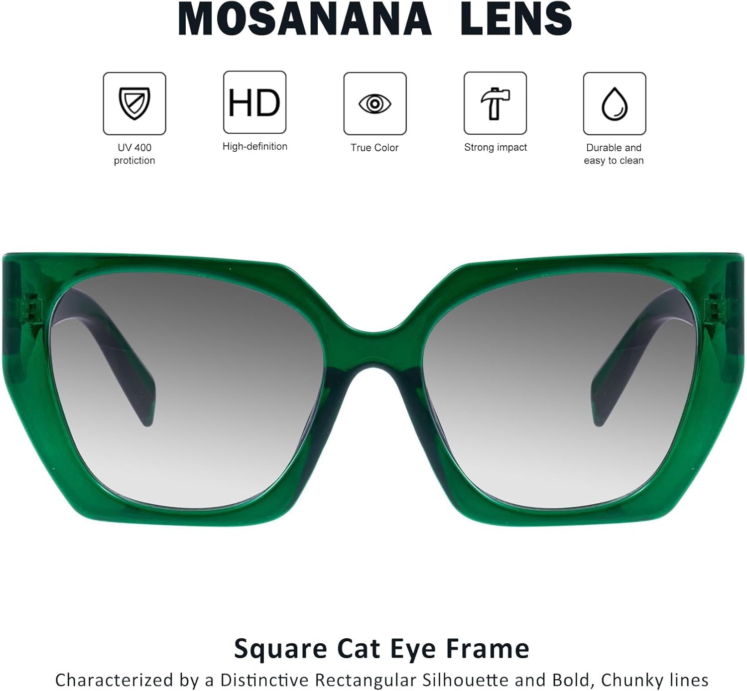 mosanana Square Cat Eye Sunglasses for Women Trendy Geometric Style Model-COCO - Image 2