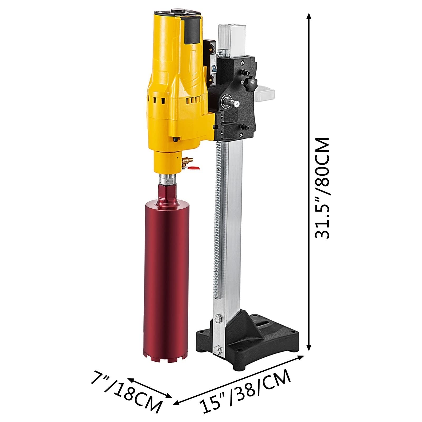 Wiertnica diamentowa 205 mm, 3980 W, ręczna wiertarka do betonu na mokro i sucho, z wiertłami i kluczem do instalacji rur. Budownictwo