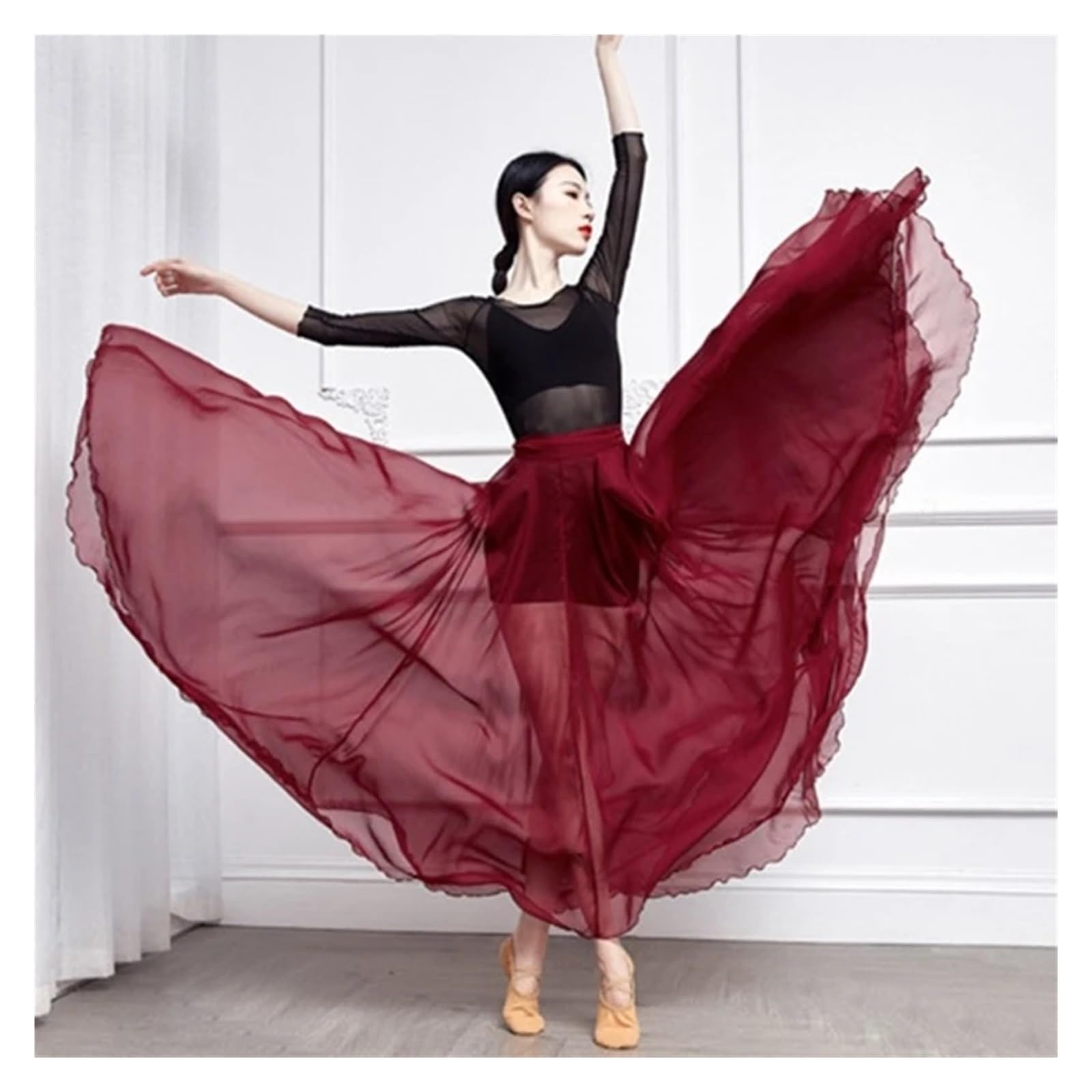 Jupe Longue Femme Jupe de Danse lyrique for Femmes, en Mousseline Transparente, nouée à la Taille, Grande Jupe Portefeuille Longue for Les Festivals de Danse