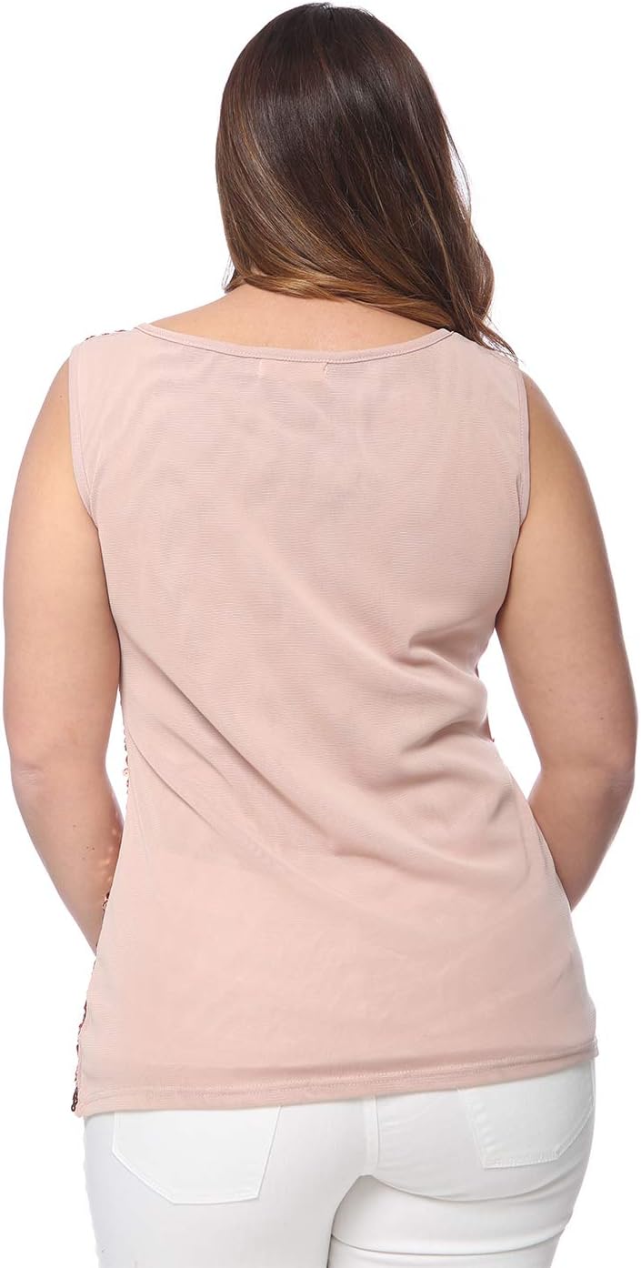 Anna-Kaci Women's Plus Size Sleeveless Round Neck Sequin Embroidered Metallic Tank Top - Image 2