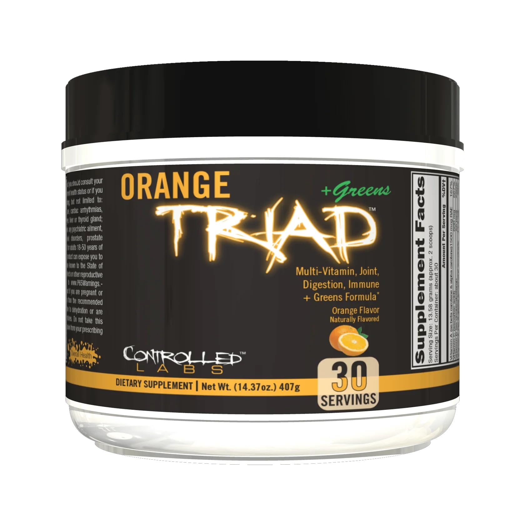 CONTROLLED LABSOrange Triad Plus Greens for Men and Women, 30 Servings Iron Free Sports Supplement for Overall Health, Multivitamin, Digestion, Immune System, and Joint Health