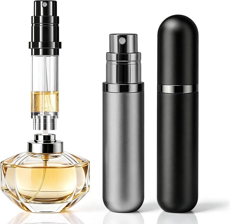 Frasco atomizador recarregável para perfume DOMOTECH 5 mL com enchimento inferior, Pacote com 2 e 2 adaptadores