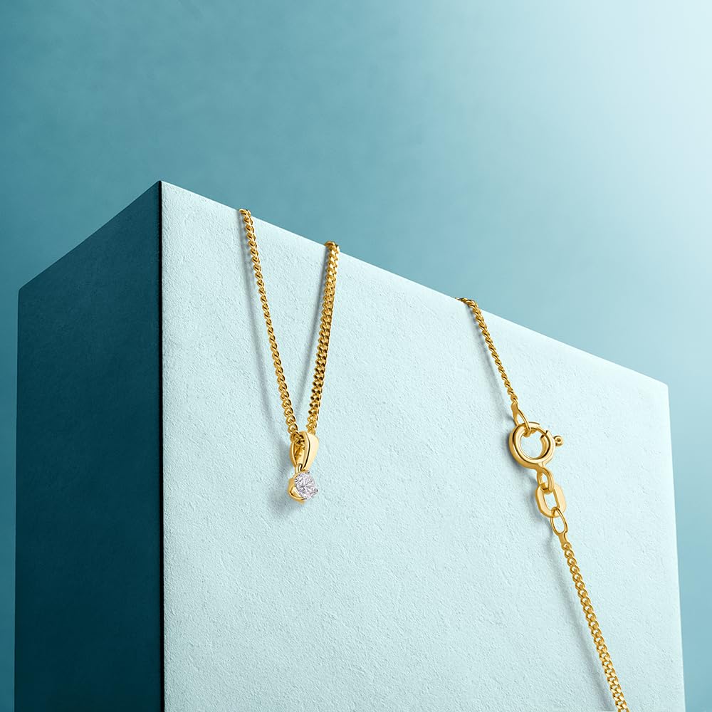 MIORE Collares Mujer, colgante en oro blanco o amarillo de 9 quilates 375, con cadena de plata de ley 925 o de plata chapada en oro de 18 quilates, con diamante de 0,10 ct o 0,15 ct o 0,25 ct