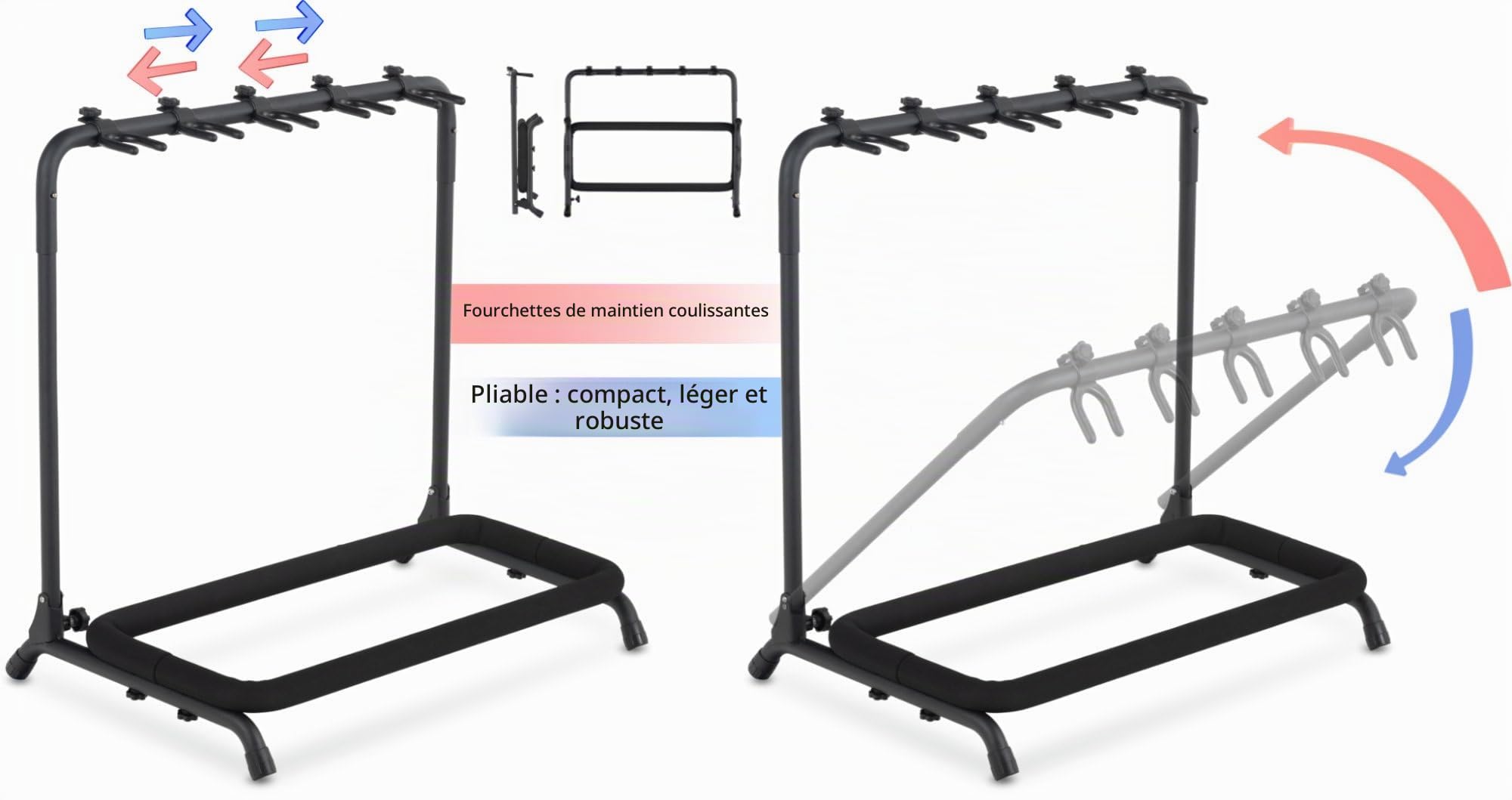 Classic Cantabile Support Multi-Guitares 5 Places, Repose-cou réglables | Support multiple pour 5 guitares acoustiques/électriques et basses, Pliable pour un rangement et un transport faciles, 5 kg